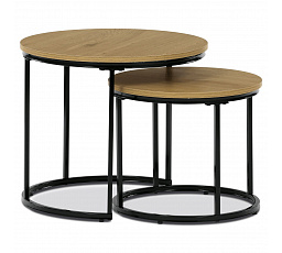 Set 2 ks stolíkov, MDF doska, dekor divoký dub, kovová podnož, čierny lak