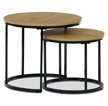 Set 2 ks stolíkov, MDF doska, dekor divoký dub, kovová podnož, čierny lak