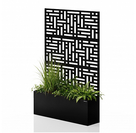 Pergola s kvetináčom kovová čierna: ROSEN, 1200 x 1800 x 300 mm
