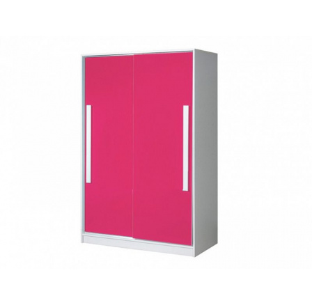 GOLIAS 12- šatníková skriňa s posuvnými dverami (GULIVER 12)- biely korpus/ ružové lesklé dvere/biela úchytka (DO) (Z)