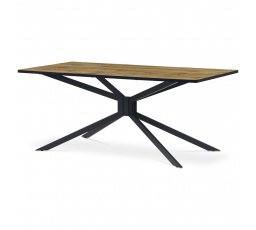 Jedálenský stôl, 180x90x75 cm, vrchná doska z MDF, 3D dekor divoký dub, kovová podnož s hviezdicou, čierna podložka