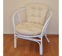 Ratanové kreslo Bahama biely vankúš svetlo béžové zvýraznenia