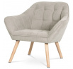 Kreslo, čalúnenie sivobéžová látka, drevené nohy - masívny kaučukovník