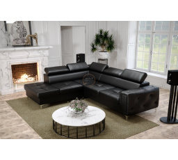 Rohová sedacia súprava ORION II s funkciou spania 225x255 cm prírodná koža - čierna koža, Ľavá strana