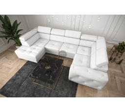 Rohová sedacia súprava ORION MAX II s funkciou spania 165x350x185 cm prírodná koža - biela koža, pravá