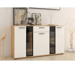 Komoda SILOS, Biela/Dub artisan