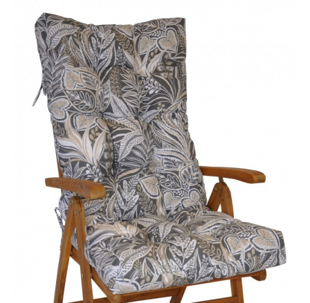 Poduška na teakové záhradné kreslo vysoké - motív listy na tmavej