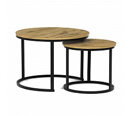 Konferenčný stôl, set 2 ks, MDF doska, dekor divoký dub, kovová podnož, čierny lak