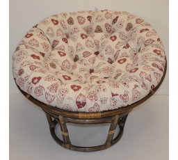Ratanový papasan 110 cm hnedý vankúš s motívom červeného srdca