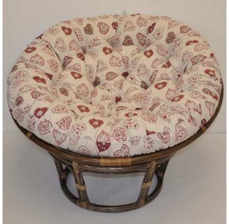Ratanový papasan 110 cm hnedý vankúš s motívom červeného srdca Ratanový papasan 110 cm hnedý vankúš s motívom červeného srdca