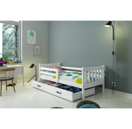 Detská posteľ CARINO 90x200 cm so zásuvkou, s matracom, Biela/Biela