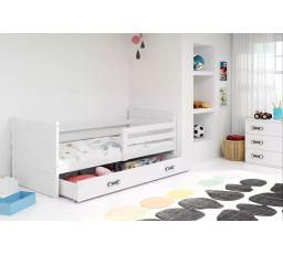 Detská posteľ RICO 90x200 cm so zásuvkou, s matracom, Biela/Biela
