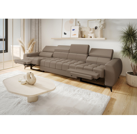 Sofa PORTO IV, relax 331 cm prírodná koža - Koža šedobéžová