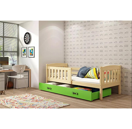 Posteľ Kuba 90x200 borovica/zelená