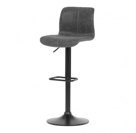 Barová stolička, sivá látka v imitácii kože, čierny podstavec, výškovo nastaviteľná