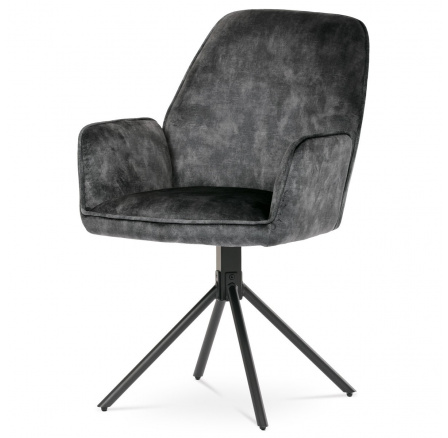 Jedálenská a konferenčná stolička, čierna látka v žíhanom zamatovom dekore, čierne kovové nohy
