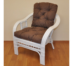 Ratanové kreslo Rio De Janeiro biele - poduška hnedý melír