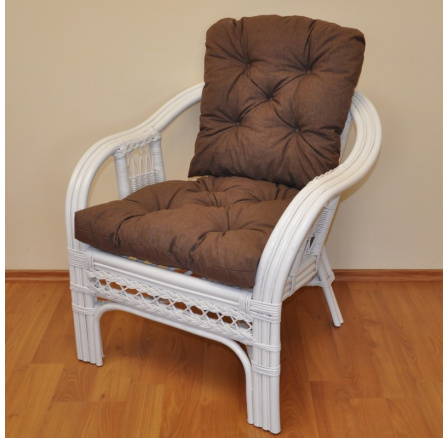Ratanové kreslo Rio De Janeiro biele - poduška hnedý melír