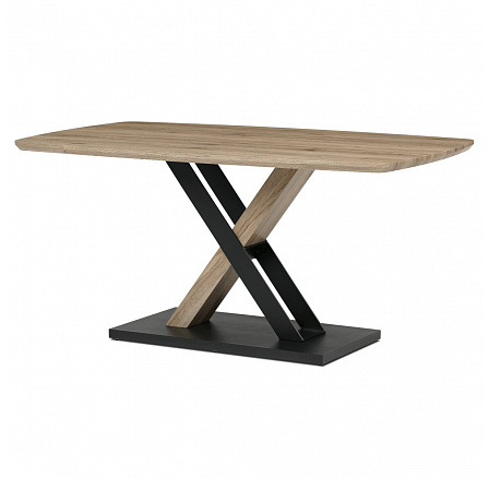 Stôl jedálenský 160x90cm, MDF, 3D dekor dub san remo, kovové nohy, čierny lak.