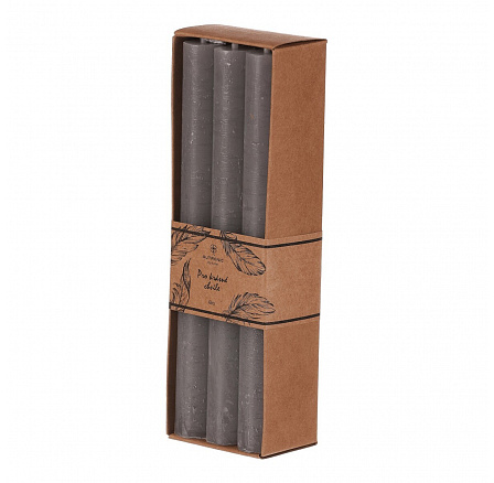 Svíčka kónická - parafín, šedá, cena za krabičku (6 ks)