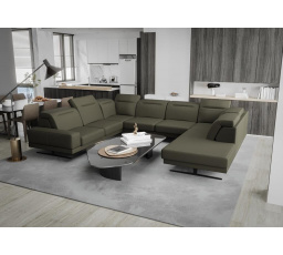 Rohová Kožená sedacia súprava FIORE MAX I 220x350x265 cm - olivová, ľavá