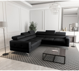 Rohová kožená sedacia súprava TOSCANIA MAX 250×250 čierna prírodná koža LE MANS AKCIA - ľavá