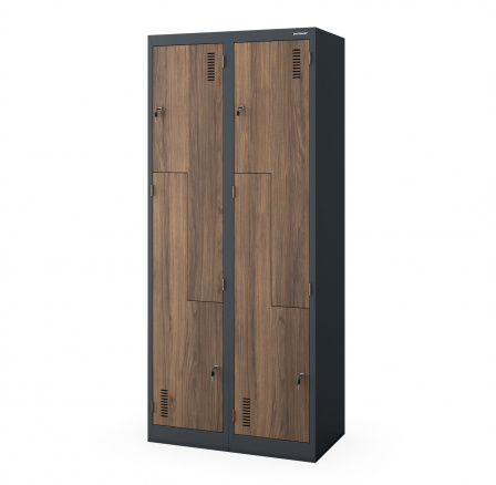 Kovová šatní skriňa JULIA, 800 x 1850 x 450 mm, Eco Design: antracitová/orech