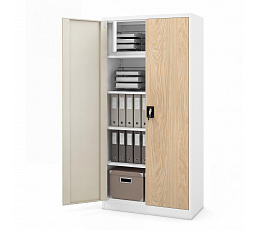 Kovová skriňa s úložným priestorom biela / dub sonoma: Eco Design TOMAŠ, 900 x 1850 x 450 mm