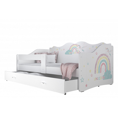 Dětská postel NELA se šuplíkem s matrací, 160x80 cm, Bílá/Unicorn Dětská postel NELA se šuplíkem s matrací, 160x80 cm, Bílá/Unicorn