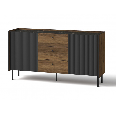 Komoda PRESTIGO - P5, Warmia Walnut/San Sebastian/čierny mat
