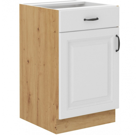 Kuchynská dolná skrinka STIPE 50 D 1F 1S BB, Biela/Dub artisan