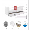 Detská posteľ RICO 90x200 cm so zásuvkou, bez matraca, Biela/Biela
