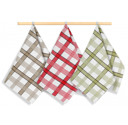 Kuchynská utierka 50x70cm béžové, zelené, červené káro