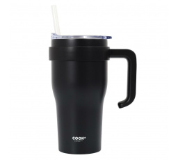 Termohrnček s uchom a slamkou Miami 600ml čierny