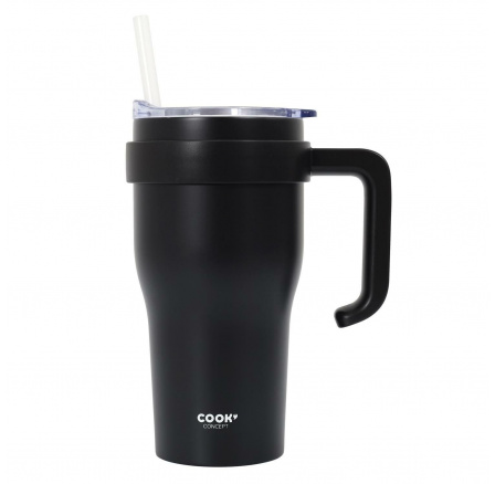 Termohrnček s uchom a slamkou Miami 600ml čierny Termohrnček s uchom a slamkou Miami 600ml čierny