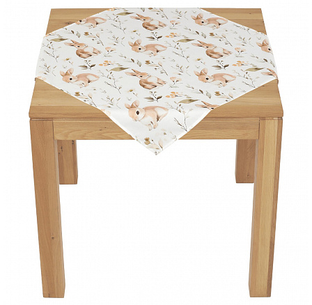 Ubrus - zajíci a květiny, 100 % polyester, 80 x 80 cm Ubrus - zajíci a květiny, 100 % polyester, 80 x 80 cm