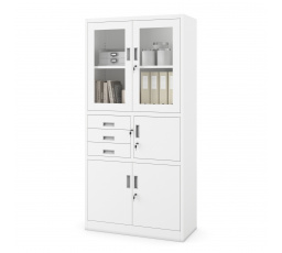 Kancelárska kovová skriňa so sejfom na spisy a dokumenty FILIP, 900 x 1850 x 400 mm, biela