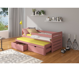 Dvojlôžko s bariérkou a matracmi TOMI 200x90 Ružové