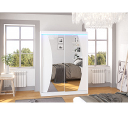 Posuvná skriňa so zrkadlom a LED osvetlením MODESTO 150 Biela+Biela