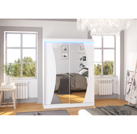 Posuvná skriňa so zrkadlom a LED osvetlením MODESTO 150 Biela+Biela Posuvná skriňa so zrkadlom a LED osvetlením MODESTO 150 Biela+Biela