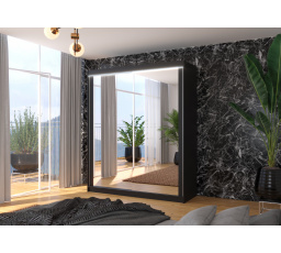 Posuvná skriňa so zrkadlom a LED osvetlením MORGAN 180 Čierna+Čierna