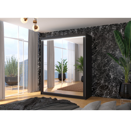 Posuvná skriňa so zrkadlom a LED osvetlením MORGAN 180 Čierna+Čierna