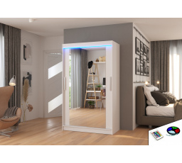 Posuvná skriňa so zrkadlom a LED osvetlením TIBAGO 120 Biela+Biela