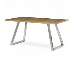Stôl jedálenský 160x90cm, MDF+ dyha, odtieň dub, kovové nohy, brúsená nerez.