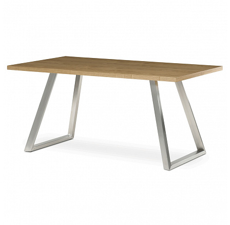 Stôl jedálenský 160x90cm, MDF+ dyha, odtieň dub, kovové nohy, brúsená nerez.