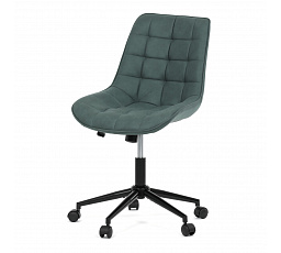 Stolička kancelárska, zelená látka v dekore brúsená koža, čierny kovový kríž