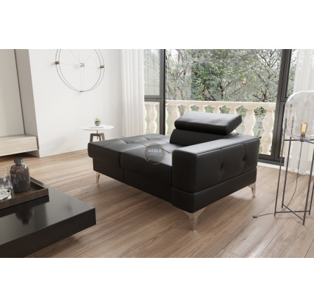 Sofa leňoška TOSCANIA 135 cm prírodná koža - čierna koža, ľavá strana