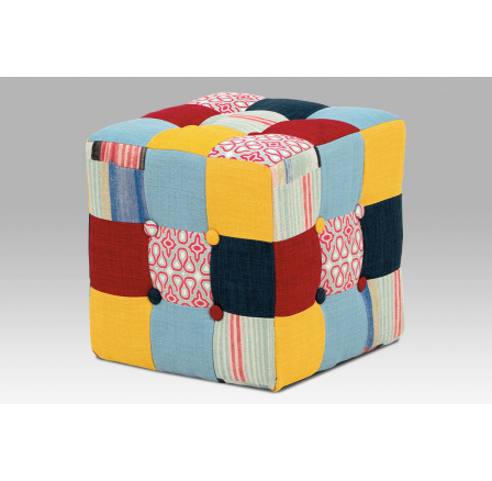 Taburetka Cube, patchworková látka, plastové klzáky