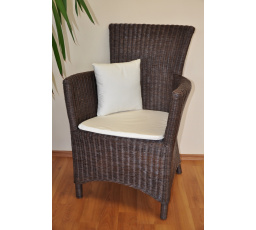 Ratanové kreslo Pluto hnedé polster biely