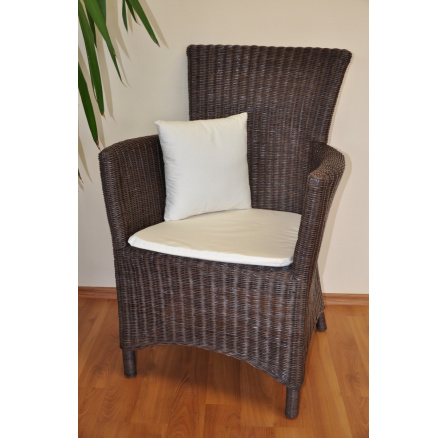 Ratanové kreslo Pluto hnedé polster biely Ratanové kreslo Pluto hnedé polster biely